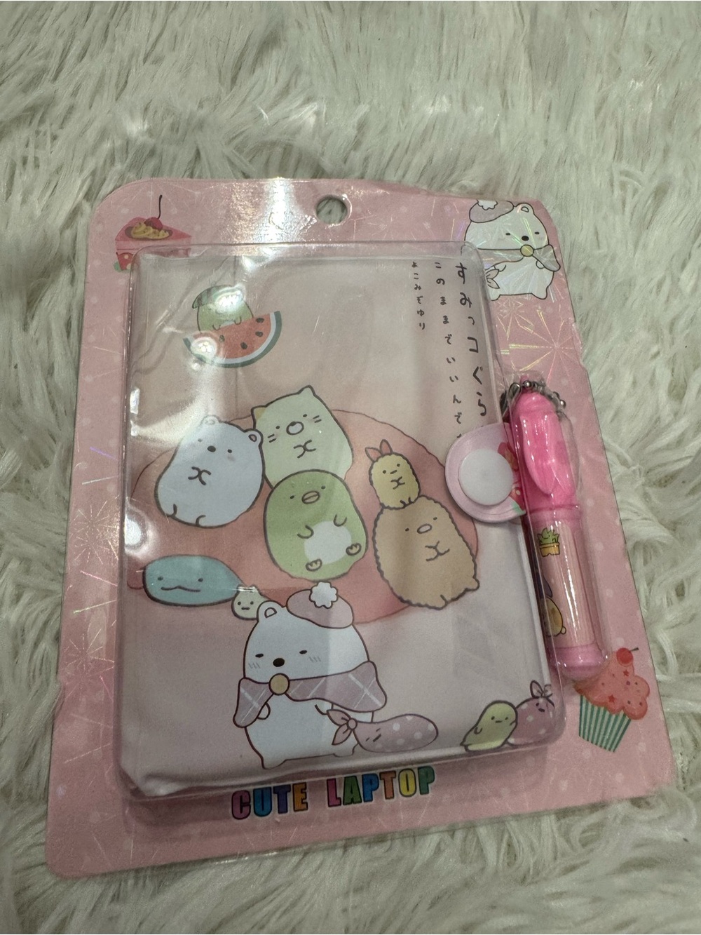 Pink Sumikko Gurashi Cute Mini notebook snap close pen keychain